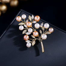 Load image into Gallery viewer, Jewelblings Elegant Vintage CZ Leaves Golden Twig Mother of Pearls Tree of Life Brooch Pin Nature Inspiration Jewelry

