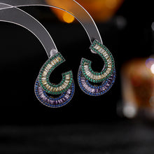 Load image into Gallery viewer, Jewelblings Designer Fashion Black Tone Colored Double Moon Drop Earrings Luxury Entry Color Blocking Accessory
