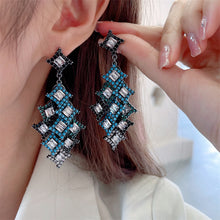Load image into Gallery viewer, Jewelblings Luxury Vintage 3” Long Statement Turquoise Blue Green Square Stones Drop Earrings Geometrical Jewelry
