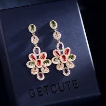 Load image into Gallery viewer, Jewelblings Fantastic Multi Colored Oval Cut Stones Cluster Flower Drop Earrings Formal Dinner Party Accessory
