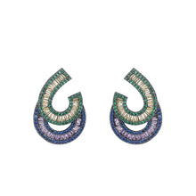 Load image into Gallery viewer, Jewelblings Designer Fashion Black Tone Colored Double Moon Drop Earrings Luxury Entry Color Blocking Accessory
