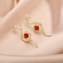 Load image into Gallery viewer, Jewelblings Vintage Style Green Stone Deco Curl Golden Snake Earrings
