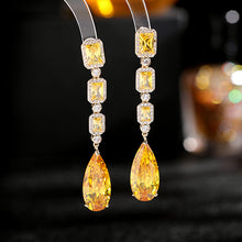 Load image into Gallery viewer, Jewelblings Luxury Four Tiered Long Green Rectangle Teardrop Earrings
