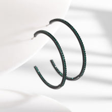 Load image into Gallery viewer, Jewelblings Goth Fashion Black Tone Full Pave Green CZ Hoop Earrings Circle Round Accessory
