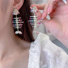 Load image into Gallery viewer, Jewelblings Stunning Full Micro Pave Colorful CZ Statement Fish Bone Earrings Skeleton Halloween Costume Jewelry
