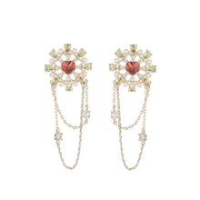 Load image into Gallery viewer, Jewelblings Fantasy Opens Mini Pearls Accent Heart Domed Square Flower Link Chain Tassel Drop Earrings Fairy Style Jewelry
