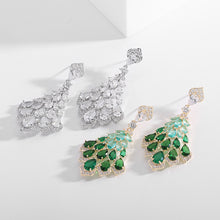 Load image into Gallery viewer, Jewelblings Luxury Tiered Emerald Green Feather Drop Earrings Gown Accessory
