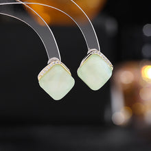 Load image into Gallery viewer, Jewelblings Geometrical Fashion Tinny Clear CZ Hemmed Imitated Jade Square Stud Earrings Causal Wear Accessory
