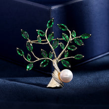 Load image into Gallery viewer, Jewelblings Nature Inspiration Pearl Deco Green Life of Tree Brooch Pin Gold Tone
