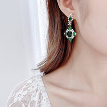 Load image into Gallery viewer, Jewelblings Luxury Vintage Style Enamel Green Oval Stone Domed Square Shaped Drop Earrings for Women Gala Party Rhombus Jewelry
