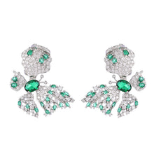 Load image into Gallery viewer, Jewelblings Luxurious Full Pave and Oval Stone Accent Green Butterfly Stud Earrings for Summer Weekend Holiday Party
