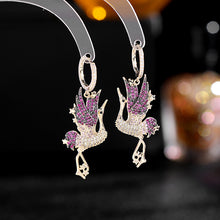 Load image into Gallery viewer, Jewelblings Fantasy Full Pave CZ Clear Green Blue Flap Wings Whooping Crane Clip Earrings Orane Bird Jewelry
