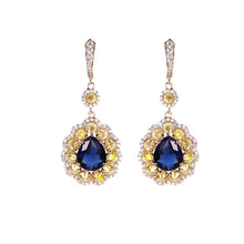 Load image into Gallery viewer, Jewelblings Vintage Yellow Blue Teardrop Earrings Floral Jewelry
