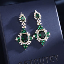Load image into Gallery viewer, Jewelblings Luxury Vintage Style Enamel Green Oval Stone Domed Square Shaped Drop Earrings for Women Gala Party Rhombus Jewelry

