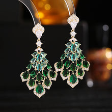 Load image into Gallery viewer, Jewelblings Luxury Tiered Emerald Green Feather Drop Earrings Gown Accessory
