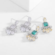 Load image into Gallery viewer, Jewelblings Old European Inspiration Faceted Green Stone Earrings with Trio Yellow Pear Stone Hemmed Color Blocking Jewelry
