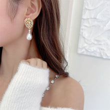 Load image into Gallery viewer, Jewelblings Old European Vintage Inspiration Pear Shaped Flower and Pearl Drop Earrings Formal Event Accessory
