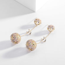 Load image into Gallery viewer, Jewelblings Elegant Long Chain Opens Clear Purple Pink CZ Round Ball Drop Earrings Event Jewelry
