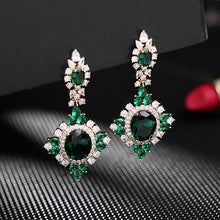 Load image into Gallery viewer, Jewelblings Luxury Vintage Style Enamel Green Oval Stone Domed Square Shaped Drop Earrings for Women Gala Party Rhombus Jewelry
