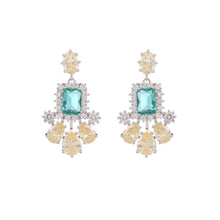 Load image into Gallery viewer, Jewelblings Old European Inspiration Faceted Green Stone Earrings with Trio Yellow Pear Stone Hemmed Color Blocking Jewelry
