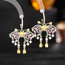 Load image into Gallery viewer, Jewelblings Stunning Designer Lilac Purple Plumes &amp; Tails Butterfly Drop Earrings with Short Tassel Insect Jewelry
