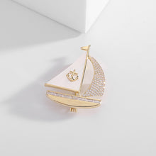 Load image into Gallery viewer, Jewelblings Chic Fashion Micro Pave and Mother of Pearl Sailboat Pin with Anchors Accent Unisex Jewelry
