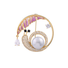 Load image into Gallery viewer, Jewelblings Creative Fashion Circlet Enamel and Full Pave Snail Pin with Pear Dangle and Pearl Accent Slug Jewelry
