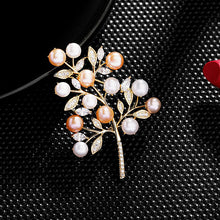 Load image into Gallery viewer, Jewelblings Elegant Vintage CZ Leaves Golden Twig Mother of Pearls Tree of Life Brooch Pin Nature Inspiration Jewelry

