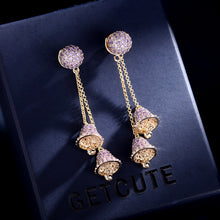 Load image into Gallery viewer, Jewelblings Fantastic Long Chain Tassel Blue and Green Double Bell Drop Earrings Winter Holiday Jewelry
