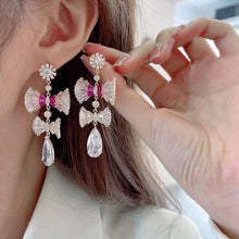 Load image into Gallery viewer, Jewelblings Victorian Vintage Long Baguette CZ Double Bow Teardrop Earrings
