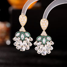 Load image into Gallery viewer, Jewelblings Luxury Cracked CZ Purple Feather Fan Drop Earrings Wedding Event Dinner Accessory
