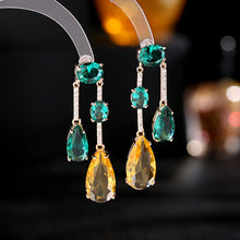Load image into Gallery viewer, Modern Design Green Yellow Oval Double Tear Tassel Drop Earrings Geometrical Jewelry
