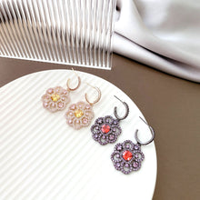 Load image into Gallery viewer, Jewelblings Modern Vintage Square Stone Domed Opens Flower Drop Earrings Cross Shaped Floral Jewelry

