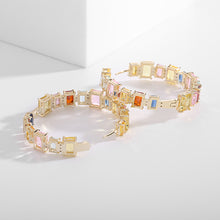 Load image into Gallery viewer, Jewelblings Chic Light Green Emerald CZ Rectangle Stones Hoop Earrings Round Circle Jewelry
