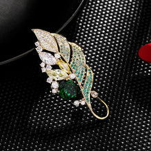 Load image into Gallery viewer, Jewelblings Graceful Pave Tinny CZ and Clear Yellow Green Stones Leaf Brooch Two-tone Plant Jewelry
