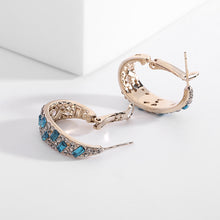 Load image into Gallery viewer, Jewelblings High Fashion Baguette Cut Blue Crystal C Shaped Drop Earrings Vintage Semi-Circle Jewelry
