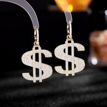 Load image into Gallery viewer, Jewelblings Classic Luxury Entry Symbol $ US Dollar Drop Earrings Statement Night Club Accessory

