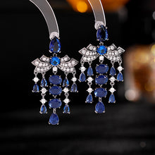 Load image into Gallery viewer, Jewelblings Luxurious Antique Silver Ribbon Bow Blood Red Tassel Drop Earrings Chandelier Formal Event Jewelry
