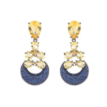 Load image into Gallery viewer, Jewelblings 1950s Vintage Style Long Yellow Pear Stone and Dark Blue Round Drop Earrings Color Block Fancy Jewelry
