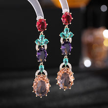 Load image into Gallery viewer, Jewelblings Vintage Long Trio Tiered Red Purple Pink Oval Drop Earrings Party Accessory
