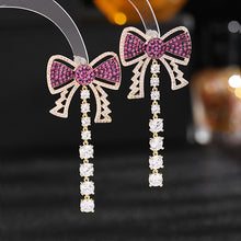 Load image into Gallery viewer, Jewelblings European Vintage Dark Blue Bow and Light Blue Tassel Drop Earrings Costume Jewelry
