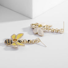 Load image into Gallery viewer, Jewelblings Fantastic Enamel and CZ Yellow Bubble Bee Drop Earrings Insect Jewelry
