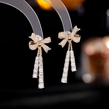 Load image into Gallery viewer, Jewelblings French Vintage Style Bowtie Double Stones Tassel Drop Earrings Trendy Accessory
