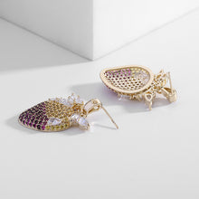 Load image into Gallery viewer, Jewelblings Designer Clear CZ Leaf Green Purple Berry Earrings Fruit Inspiration Jewelry
