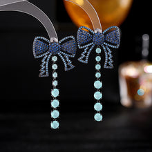 Load image into Gallery viewer, Jewelblings European Vintage Dark Blue Bow and Light Blue Tassel Drop Earrings Costume Jewelry
