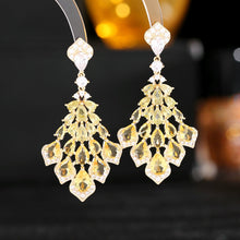 Load image into Gallery viewer, Jewelblings Luxury Tiered Emerald Green Feather Drop Earrings Gown Accessory
