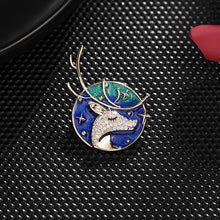 Load image into Gallery viewer, Jewelblings Chic Style Starry Background Sleeping Reindeer Safety Pin Round Shaped Collar Lapel Suit Pin Accessory
