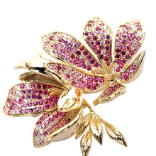 Load image into Gallery viewer, Jewelblings Gorgeous Gold Tone Full Micro Pave CZ Double Pink Orchid Flower Brooch Pin
