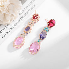 Load image into Gallery viewer, Jewelblings Vintage Long Trio Tiered Red Purple Pink Oval Drop Earrings Party Accessory
