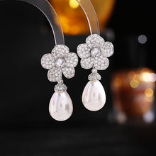 Load image into Gallery viewer, Jewelblings Gothic Vintage Purple Flower and Black Pearl Drop Earrings Costume Floral Accessory
